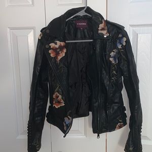 Leather Jacket with Floral Embellishments